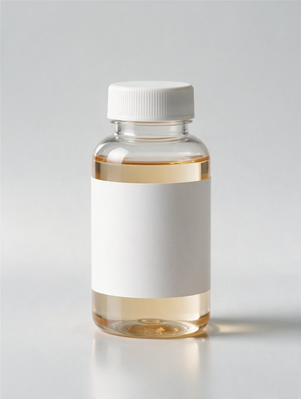 Unbranded filled bottle with a blank label